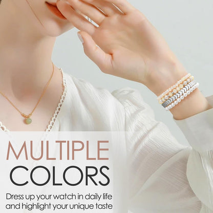 Beaded Bracelet Compatible with Apple Watch Band 38mm/40mm/41mm/42mm, Fashion Elastic Stretch Women Bands for iWatch Series 11/10/9/8/7/SE/6/5/4/3/2/1 iPhone Watch Strap Bands (White/Yellow)