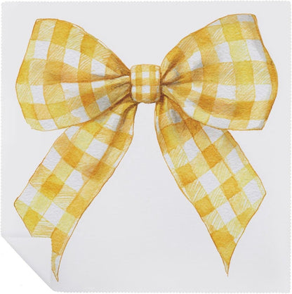 Yellow Checkered Bow Cloth Napkins Set of 6, Square Premium Reusable Washable Polyester Table Linen Napkin for Dinner Party