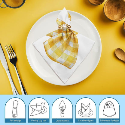 Yellow Checkered Bow Cloth Napkins Set of 6, Square Premium Reusable Washable Polyester Table Linen Napkin for Dinner Party