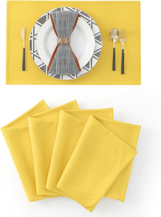 4 Piece Soft Handmade Faux Linen Place Mats Heat Resistant Dining Table Place Mats Kitchen Table Mats 12x18 Yellow