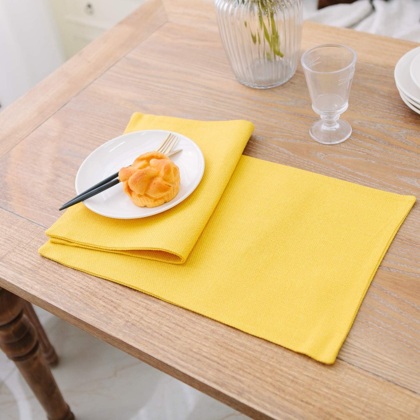 4 Piece Soft Handmade Faux Linen Place Mats Heat Resistant Dining Table Place Mats Kitchen Table Mats 12x18 Yellow