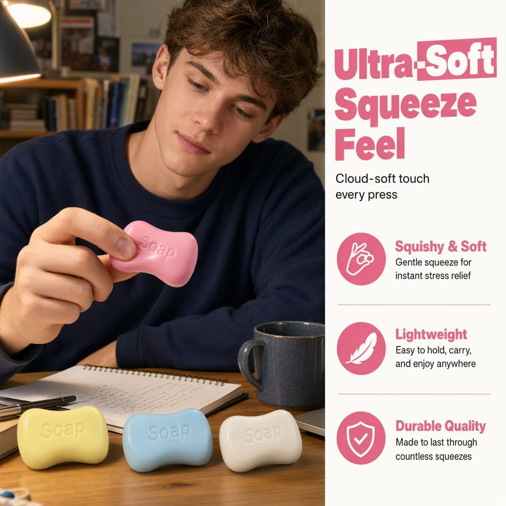 Crunchy Soap Squishy, Realistic Soap Squeeze Sensory Tool, Portable Handheld Stress Relief Accessory for Desk Relaxation, Squeeze Relax Item for Adults (Yellow)