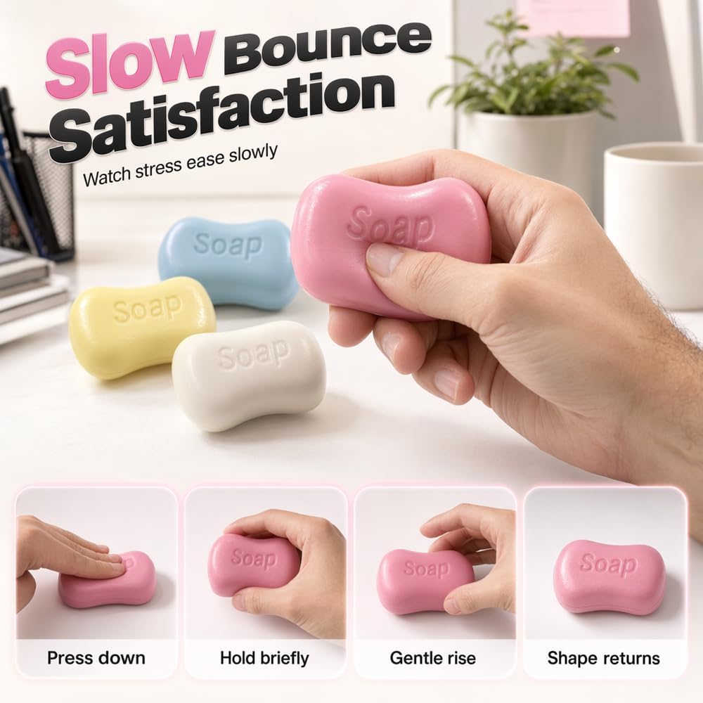 Crunchy Soap Squishy, Realistic Soap Squeeze Sensory Tool, Portable Handheld Stress Relief Accessory for Desk Relaxation, Squeeze Relax Item for Adults (Yellow)