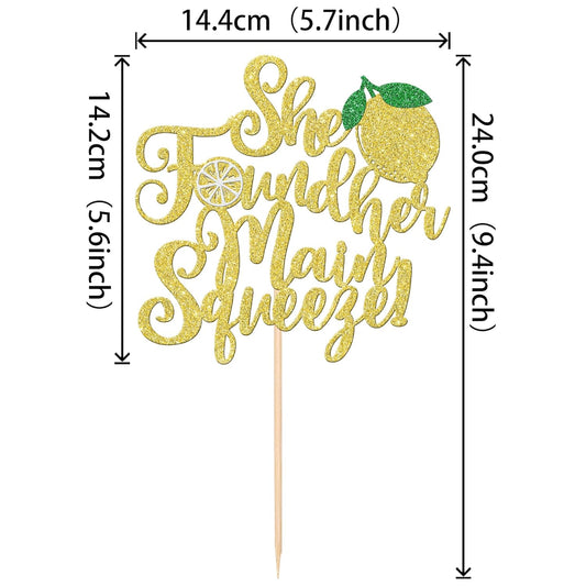 1 PCS She Found Her Main Squeeze Cake Topper Glitter Fruit Lemon Bridal Shower Cake Pick Decoration for Lemon Theme Wedding Engagement Bridal Shower Bachelorette Party Cake Decorations Supplies