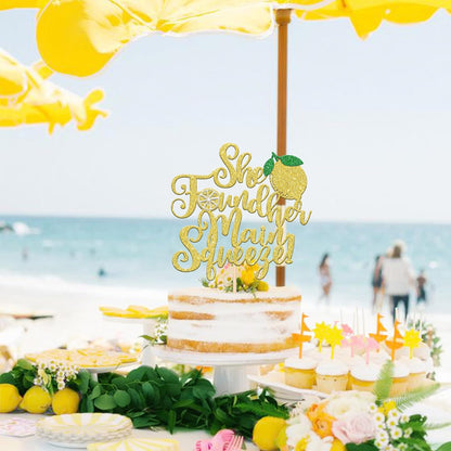 1 PCS She Found Her Main Squeeze Cake Topper Glitter Fruit Lemon Bridal Shower Cake Pick Decoration for Lemon Theme Wedding Engagement Bridal Shower Bachelorette Party Cake Decorations Supplies