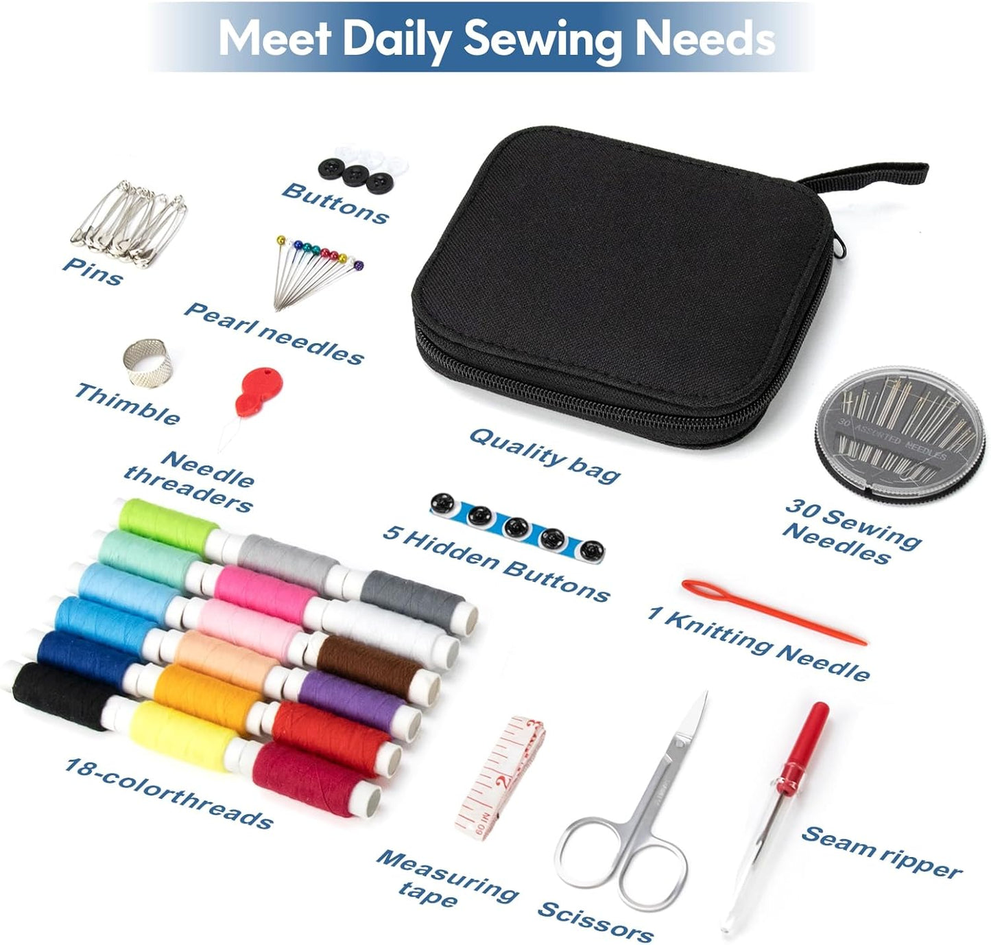 Sewing Kit Basic for Adults, 87 Pcs Sewing Kit with Needle and Thread, Sewing Supplies Portable Travel Emergency Repair Kit for Beginners Home DIY, Gift for Mom and Grandma