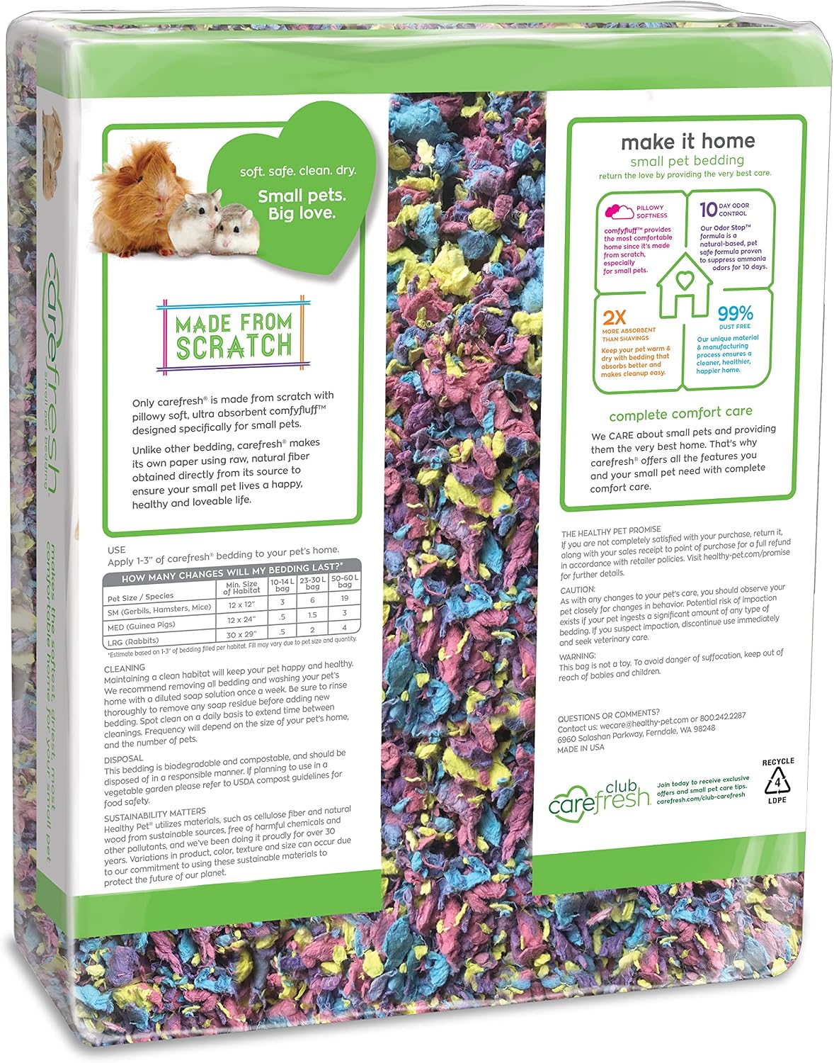 Confetti Small Pet Bedding, 99% Dust-Free Natural Paper with Superior 10 Day Odor Control & Absorption for Guinea Pigs, Hamsters, 50L, (Pack May Vary) (L0410) | 2X more absorbent, 99% dust free, odor control, Biodegradable and compostable, For hamsters,