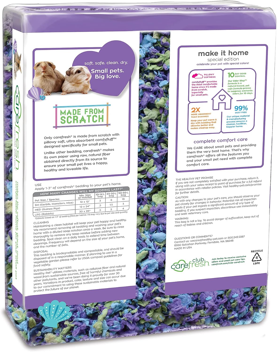 Confetti Small Pet Bedding, 99% Dust-Free Natural Paper with Superior 10 Day Odor Control & Absorption for Guinea Pigs, Hamsters, 50L, (Pack May Vary) (L0410) | 2X more absorbent, 99% dust free, odor control, Biodegradable and compostable, For hamsters,