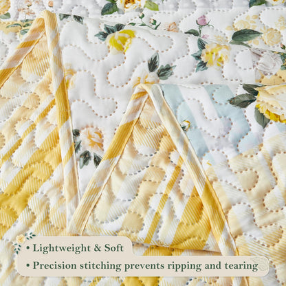 Yellow Patchwork King Quilt Floral King Size Quilt 3 Pieces Bedding Set Reversible Soft Lightweight Bedspread Coverlet for All Season, 106"x96" (1 Quilt, 2 Pillow Shams)