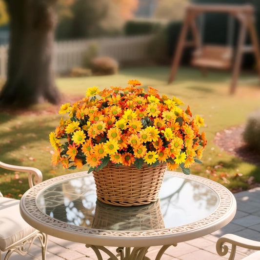Fake Mums Fall Artificial Flowers for Outdoor Decoration 6 Bundles | Faux Silk Daisy Flowers Realistic UV Resistant No Fade Fall Fake Plants for Home Patio Porch Garden Window Box Decor