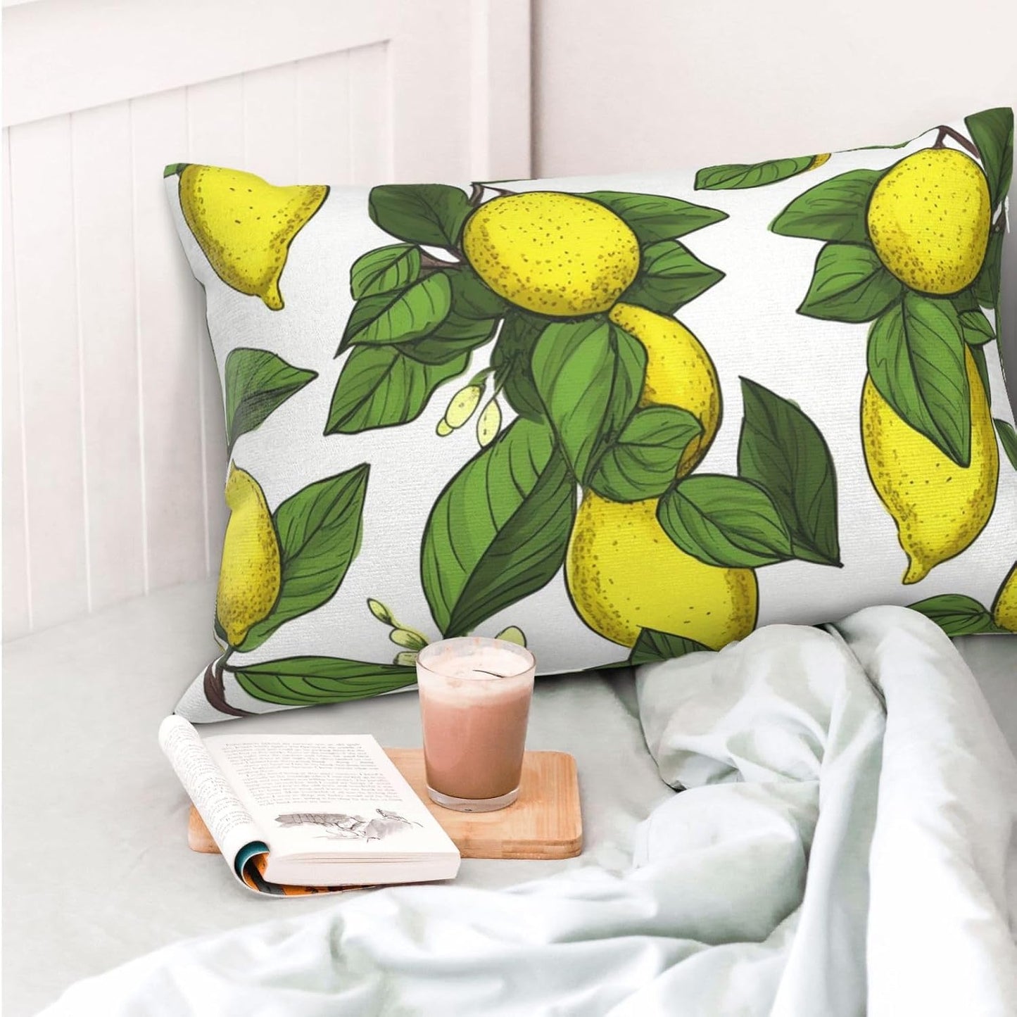 Velvet Pillowcase Standard Size 20"x30", Super Soft Fuzzy Pillow Case with Hidden Zipper, Luxury Plush Pillow Shams for Bedroom, Sofa, Couch Yellow Fresh Lemons Pillow Cover