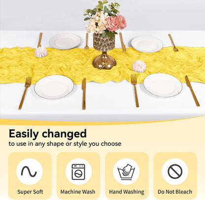 10 Pack Lemon Yellow Cheesecloth Table Runner 17x108 Inch Boho Gauze Fabric Table Runners for Wedding Party Baby Shower Home Decor