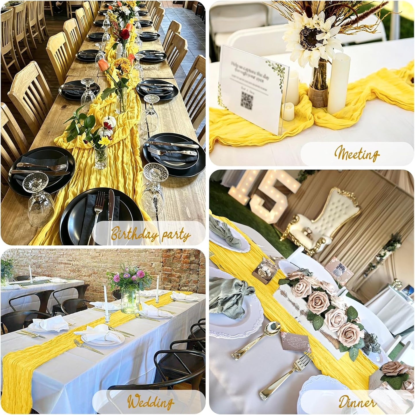 10 Pack Lemon Yellow Cheesecloth Table Runner 17x108 Inch Boho Gauze Fabric Table Runners for Wedding Party Baby Shower Home Decor