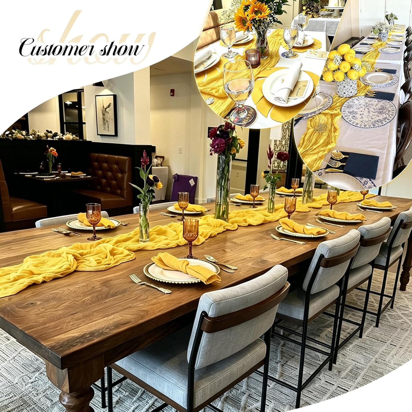 10 Pack Lemon Yellow Cheesecloth Table Runner 17x108 Inch Boho Gauze Fabric Table Runners for Wedding Party Baby Shower Home Decor