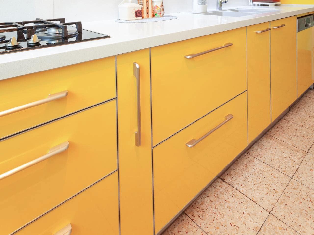 Contact Paper Yellow Peel and Stick Wallpaper Waterproof Cabinet Wallpaper Self Adhesive Desk Vinyl Wrap Counter Top Covers Mustard Yellow Wall Paper Sticky Kids Room Decor 15.8X78.8