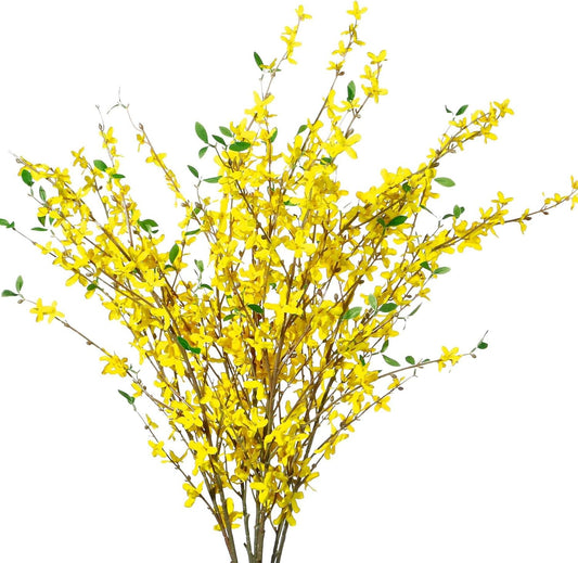 Fake Forsythia Stems Artificial Orchids Flowers 4 Pcs Fake Forsythia Branches Fake Faux Long Stem Flowers Yellow Silk Forsythia Branches for Home Wedding Indoor Outdoor Decoration