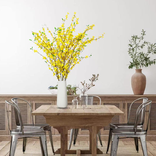 Fake Forsythia Stems Artificial Orchids Flowers 4 Pcs Fake Forsythia Branches Fake Faux Long Stem Flowers Yellow Silk Forsythia Branches for Home Wedding Indoor Outdoor Decoration