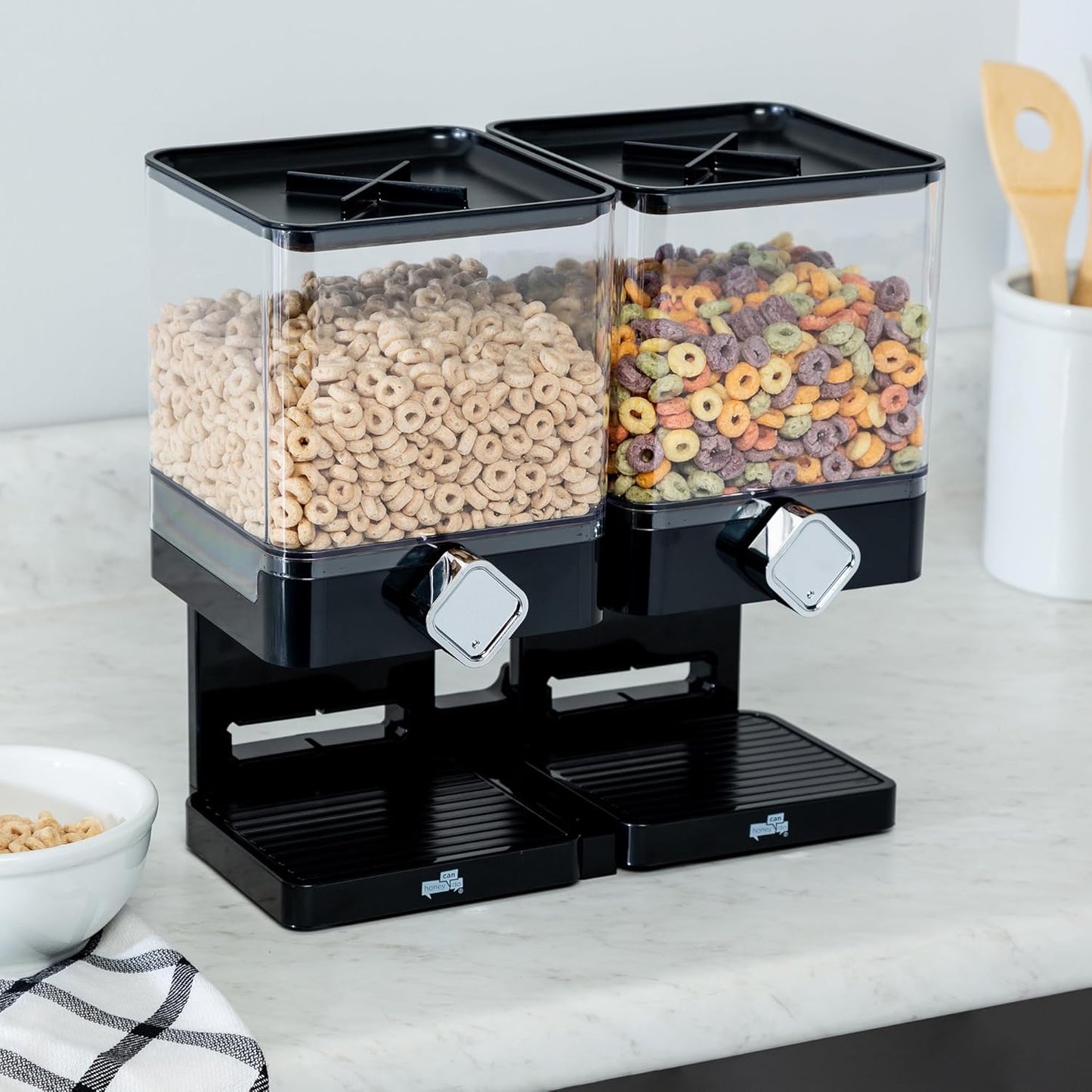 Honey-Can-Do Zevro Compact Dry Food Dispenser, Dual Control, Black/Chrome