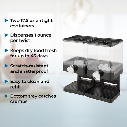 Honey-Can-Do Zevro Compact Dry Food Dispenser, Dual Control, Black/Chrome
