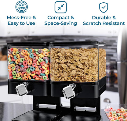 Honey-Can-Do Zevro Compact Dry Food Dispenser, Dual Control, Black/Chrome