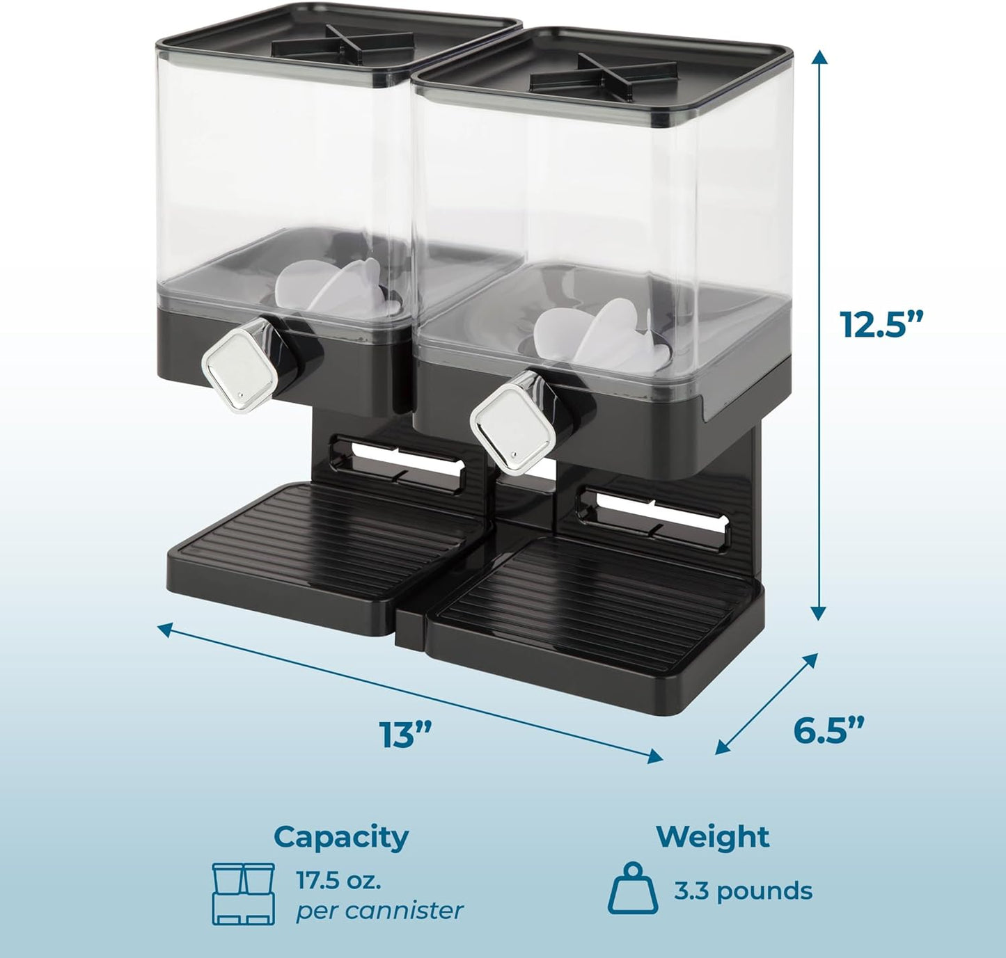Honey-Can-Do Zevro Compact Dry Food Dispenser, Dual Control, Black/Chrome