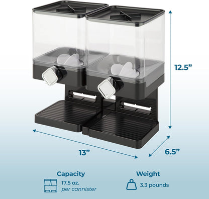 Honey-Can-Do Zevro Compact Dry Food Dispenser, Dual Control, Black/Chrome
