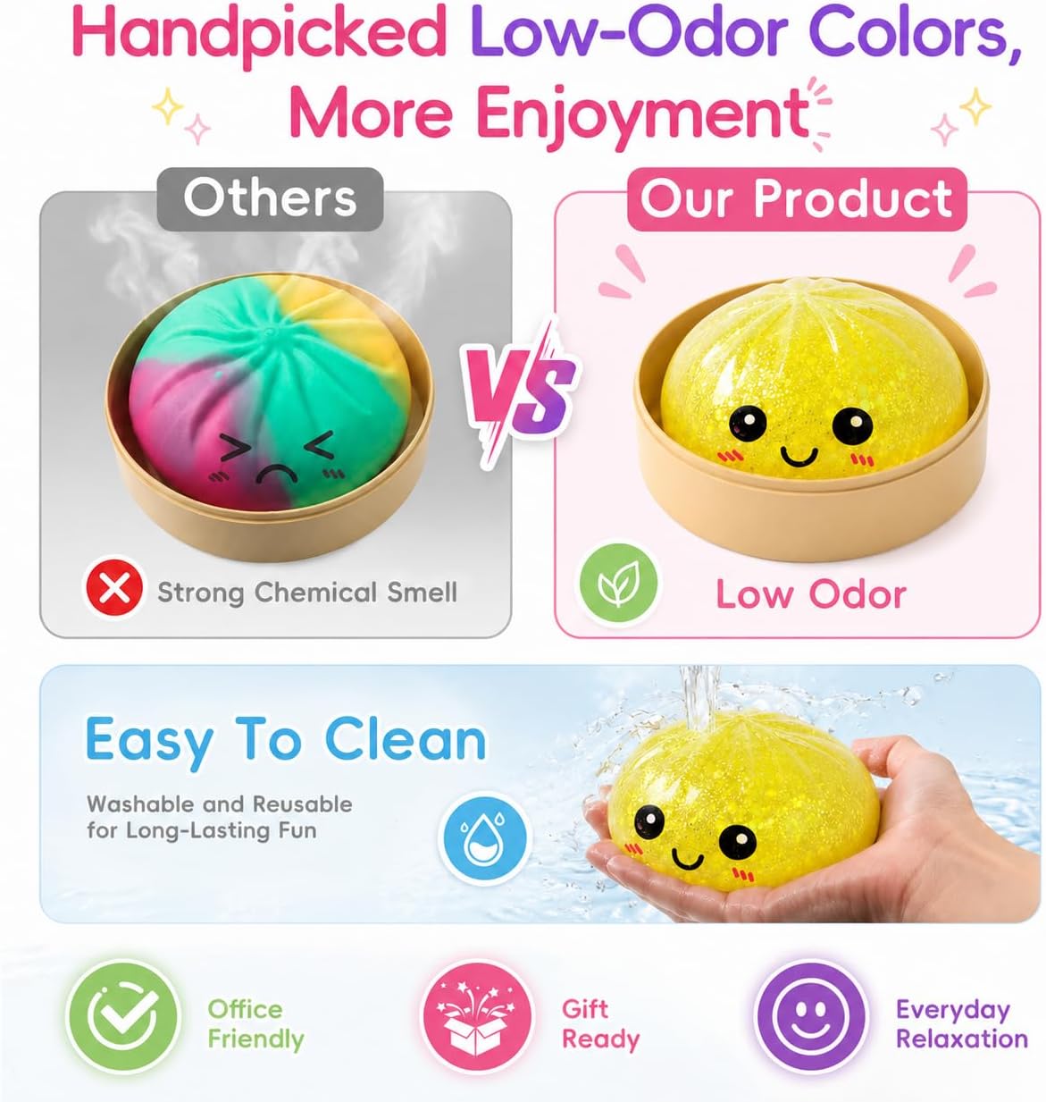 Cute Squishy Stress Relief Fidget, Handpicked Low-Odor Soft Sensory Desk Companion, Kawaii Relaxing Office Accessory for Adults, Fun Desktop Decoration & Gift (Yellow)