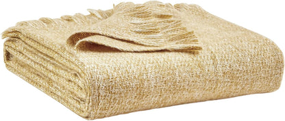 BOURINA Faux Cashmere Fringe Throw Blanket Decorative Lightweight Throw Soft Cozy for Bed or Sofa Outdoor Blanket, 50" x 70" Yellow