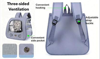 Pet Backpack Carrier, Traveler Breathable Transparent Carrier for Cats or Dogs, Large Space and Foldable Pet Carrier for Travel, Hiking, Shopping, and Vet, Cute, Suitable for Kids (Yellow)