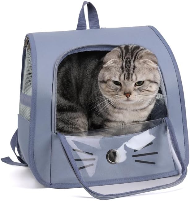Pet Backpack Carrier, Traveler Breathable Transparent Carrier for Cats or Dogs, Large Space and Foldable Pet Carrier for Travel, Hiking, Shopping, and Vet, Cute, Suitable for Kids (Yellow)