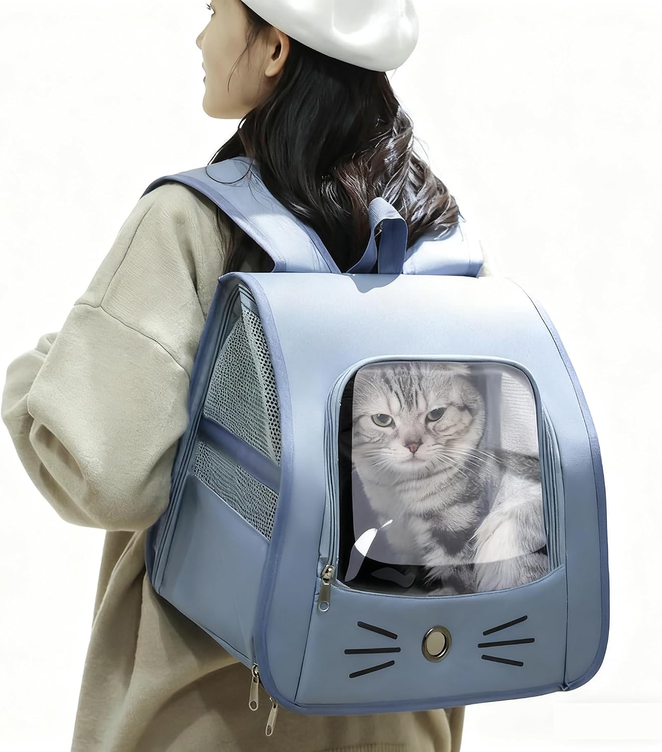 Pet Backpack Carrier, Traveler Breathable Transparent Carrier for Cats or Dogs, Large Space and Foldable Pet Carrier for Travel, Hiking, Shopping, and Vet, Cute, Suitable for Kids (Yellow)